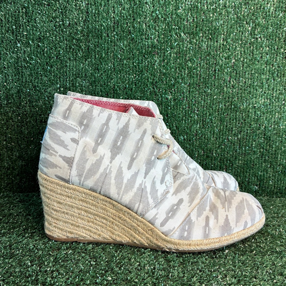 TOMS Desert Wedge Ikat Canvas Lace Up Espadrille Bootie Grey Womens Size 10